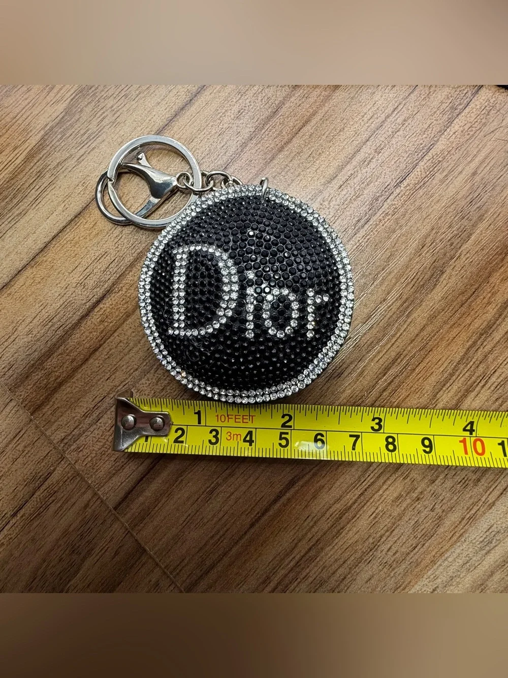 Crystal Monogram Black Round Keychain